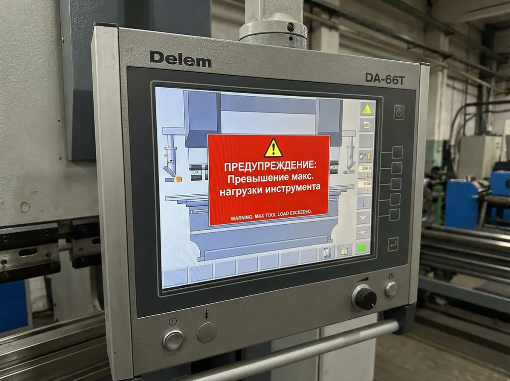 Превышение макс. нагрузки инструмента на контроллере листогиба ЧПУ "Delem"