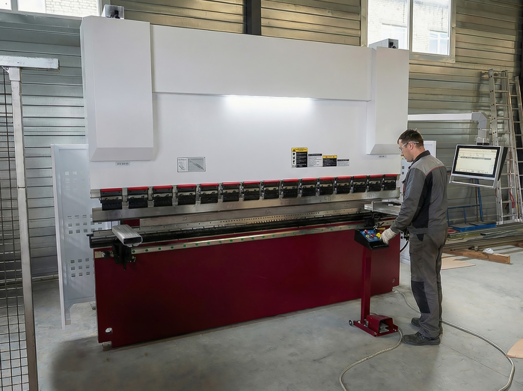 Работа оператора с краю листогибочного станка